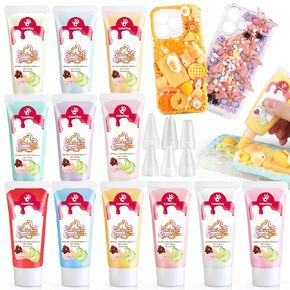 Cream Glue, 12PCS 50g Whipped Cream Glue Kit with 18PCS Piping Tip, DIY Phone Case Kit for Decoration Craft for Birthday, Christmas