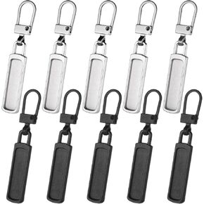 Spare Zipper Pull 10 Pcs Zipper Pull Replacement Metal Zipper Pull Universal Zip Repair Kit for Jackets Purse Clothes Jeans Suitcase Luggage(Black, Silver)
