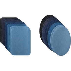 Johnson & Smith Iron On Patches - 20-Piece Iron On Patch for Clothing, Denim, Jeans Repair - 5 Shades - Adhesive Fabric Patches in 2 Shapes - Easy to Use, No Sewing - Rectangle and Round Patches