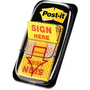 Post-it Message Sign Here Flags Value Pack, 50/Dispenser, 12 Dispensers/Pack, 1 in Wide, Yellow (680-SH12)