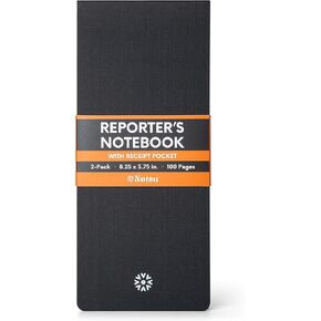Notsu Reporter's Notebooks 2-Pack | Black Pocket Spiral Reporter Notepads for Journalist, Police, Detective, Field Note Taking | 100 Pages of 120 gsm Thick Paper, 3.75" x 8.25"