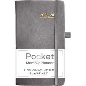 2025-2028 Pocket Monthly Planner, 3 Year Calendar 2025-2028, 6.2’’ x 3.6’’, Small Calendar 2025, 36 Months from Jul 2025 - Jun 2028, Hardcover, Back Pocket, Thick Paper, Lightweight to carry