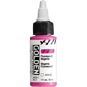 High Flow Acrylics by GOLDEN, Fluorescent Magenta, 1 fl. oz. Bottle, Professional Acrylic Paint, Transparent