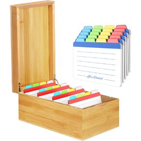 Neando 4’’x6’’ Index Card Holder, Bamboo Index Card Box, Index Card Organizer Case, Wood Recipe Box with Dividers, 4 Compartments for 600 Cards, File Note Flash Card Holders, 6.9" W x 10" D x 5" H