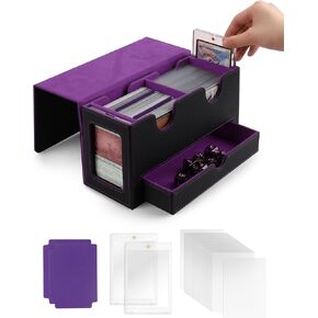 MTG Deck Box with Double Commander Display and Dice Tray, Fits 200+ Double Sleeved Cards, Card Storage Box Plus 2 Magnetic Holders& 100Pcs Card Sleeves (Black& Blue)