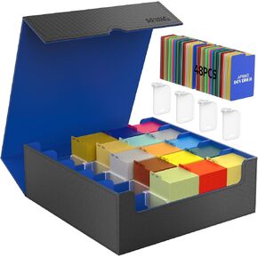 AFIING MTG Deck Box 6000+, Trading Card Storage with 24 Dividers & 8 Card Supports, DIY Toploader Storage Box,Card deck box for 3"x4" Rigid Cards, Magic & Sports Cards Black Red