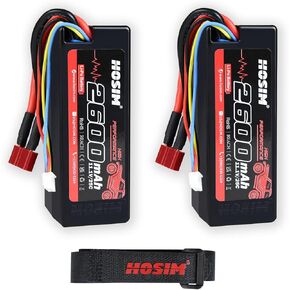 Hosim 2PCS 3S 11.1V 2600mAh Li-po Battery with 1 Strap for Brushless 25C RC Car Truck RC Vehicles Boat Battery Fit for High Speed RC Cars 1/8 1/10 Scale
