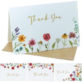 Floral Thank You Cards with Envelopes Baby Shower Wedding Bridal Shower 4×6 Inches 48 Pack Wildflower Thank You Notes Set
