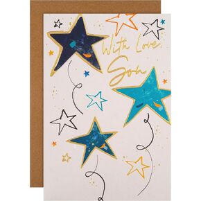 Hallmark Son Birthday Card, Birthday Card for him, Classic Blue Stars, Squiggles, Gold Foil