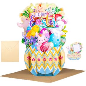 3D Easter Pop Up Cards, Happy Easter Greeting Cards with Envelopes for Kids, Adults, Wife, Husband, Daughter, Grandkids, Sister, Special friend, Funny Popup Easter Bunny Card Religious