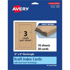 Avery Printable Rectangle Cards with Sure Feed Technology, 3" x 5", Kraft Brown Cardstock, Laser/Inkjet, 150 Total, Great for Index Cards and Recipe Cards