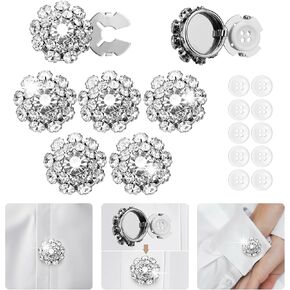 Juome Button Covers - 5 Sets Rhinestone Buttons Covers for Women, Gold Crystal Detachable Button Decorative Clips Buttons Jewelry for Blouses Clothing DIY Holiday Decoration Embellishments