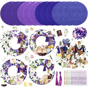 Lunmon 12 Sets Easter Craft Kits Bulk Foam Sign Holy Week Easter Wreath Crafts Kit Religious He is Risen Cross Decor DIY Sunday Church Ornament for Family Home School