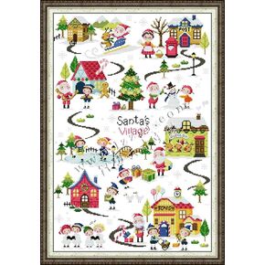 Rosyfoxes Cross Stitch Kits Stamped Full Range of Embroidery Starter Kits for Beginners DIY 14CT 2 Strands - Printed kit Christmas Village (Printed) 17.3x24.4 inches
