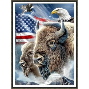 TEXORI 5D Diamond Art Kits for Adults 12x16inch Round Full Drill DIY Animals Gem Art Paint Crafts Wall Decor Gift for Beginners(Bison-Bald Eagle) in Saudi Arabia