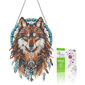 VAIIEYO Wolf Diamond Painting Hanging Ornament, Animal Diamond Painting Suncatchers Double Side Hanging Kit with Chain, 7.5x7.5 inch Crystal Pendant Art Craft for Gift Home Wall Door Decoration-ch