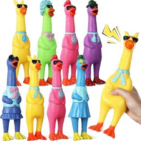 8 Pcs Rubber Chicken Dog Toy Large Squeaky Screaming Chicken Dog Rubber Squeeze Squeaky Prank Noise Maker Chew Toy for Pets, 6 Styles Mixed