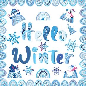 112 Pcs Winter Bulletin Board Cut Outs Hello Winter Rainbow Themed Bulletin Board Decorations Christmas Snowflake Snowman Cutouts Set Trim Borders for Kids Home School Classroom Decor