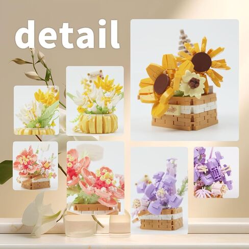 Flower Bouquet Building Decoration Bonsai Flower Basket Miniature Building Blocks Set, Artificial Flowers Building Toys Botanical Collection DIY Unique Decoration Home (4set) in Kuwait