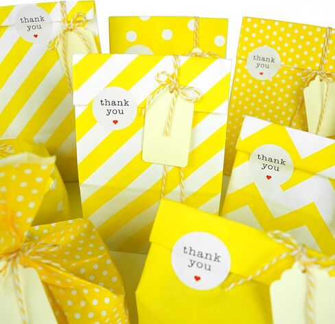 SMINTINE 30-Pack Yellow Paper Goodie Bags With Thank You Stickers Paper Tags Yellow & White Cotton Bakers Twine String 5x3x9 Inch Party Favor Bag Yellow Goodie Bags For Kids Birthday, Baby Shower in Saudi Arabia