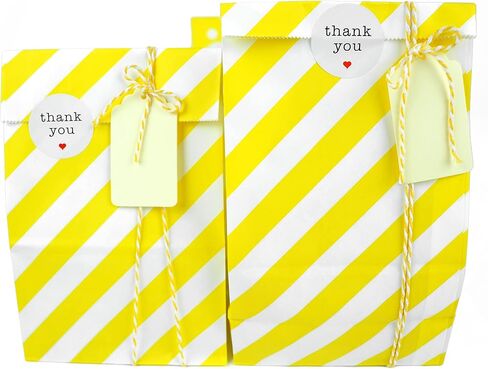 SMINTINE 30-Pack Yellow Paper Goodie Bags With Thank You Stickers Paper Tags Yellow & White Cotton Bakers Twine String 5x3x9 Inch Party Favor Bag Yellow Goodie Bags For Kids Birthday, Baby Shower in Saudi Arabia