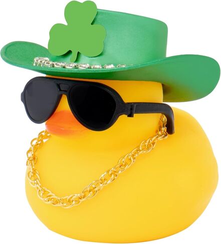 wonuu Rubber Duck Car Ornaments St. Patrick's Day Decorations Cool Car Accessories Duck Car Dashboard Accessorie, Diamond Hat Gold Necklace in Kuwait