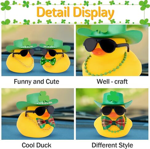wonuu Rubber Duck Car Ornaments St. Patrick's Day Decorations Cool Car Accessories Duck Car Dashboard Accessorie, Diamond Hat Gold Necklace in Kuwait