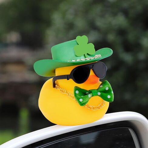 wonuu Rubber Duck Car Ornaments St. Patrick's Day Decorations Cool Car Accessories Duck Car Dashboard Accessorie, Diamond Hat Gold Necklace in Kuwait
