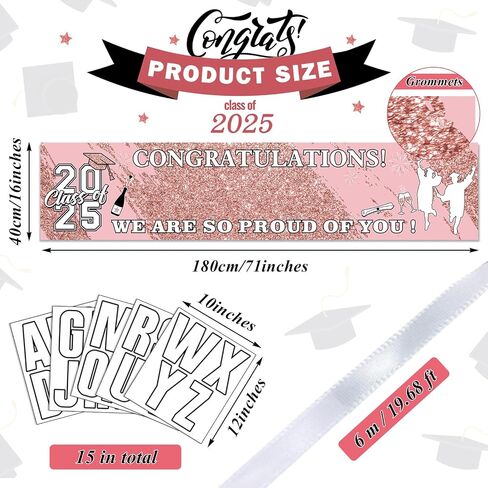 2023 Graduation Banners Graduation Decorations Party Supplies Personalized Congrats Grad Banner with 78 Alphabet Stickers for Car, High School, College, Doctorate Class Backdrop 71 x 16 Inch (Pink) in Kuwait