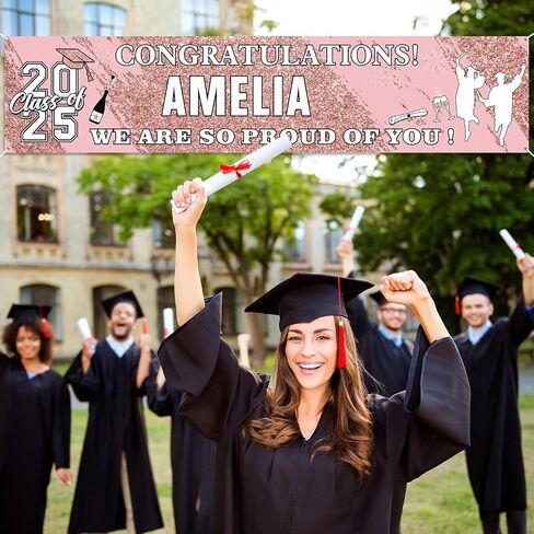 2023 Graduation Banners Graduation Decorations Party Supplies Personalized Congrats Grad Banner with 78 Alphabet Stickers for Car, High School, College, Doctorate Class Backdrop 71 x 16 Inch (Pink) in Kuwait