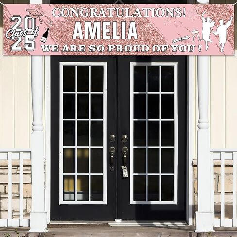 2023 Graduation Banners Graduation Decorations Party Supplies Personalized Congrats Grad Banner with 78 Alphabet Stickers for Car, High School, College, Doctorate Class Backdrop 71 x 16 Inch (Pink) in Kuwait