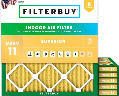 Filterbuy 16x25x4 Air Filter MERV 11 Allergen Defense (6-Pack), Pleated HVAC AC Furnace Air Filters Replacement (Actual Size: 15.38 x 24.38 x 3.63 Inches) in Kuwait