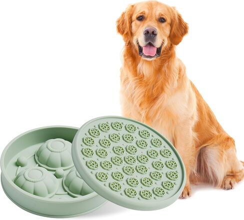 2 Pcs Multifunctional Silicone Dog Lick Bowl with Lick Mat and Dog Treat Molds Slow Feeder Dog Bowls BPA-Free Silicone Freeze Bowl for Pets, Choking Prevent, Anxiety Relief (Morandi Green) in Saudi Arabia