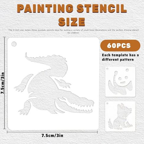 60 Pieces Animal Stencils for Painting, 3 Inch DIY Stencils for Crafts Reusable, Paint Stencils Set for Wood Fabric Rock Chalkboard Wall Home Decor in Saudi Arabia