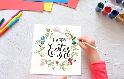 9 PCS Easter Stencils for Painting on Wood, Easter Bunny Eggs Reusable Plastic Stencils Truck Egg Tree Stencil Happy Easter Words Craft Painting Templates for Easter Spring Party DIY Home Decor in Kuwait