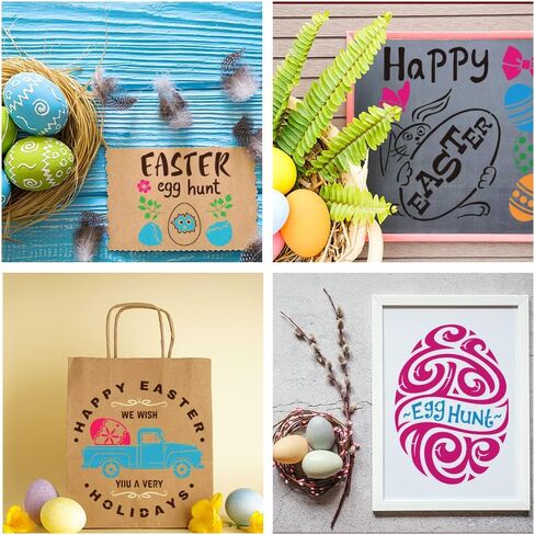 9 PCS Easter Stencils for Painting on Wood, Easter Bunny Eggs Reusable Plastic Stencils Truck Egg Tree Stencil Happy Easter Words Craft Painting Templates for Easter Spring Party DIY Home Decor in Kuwait
