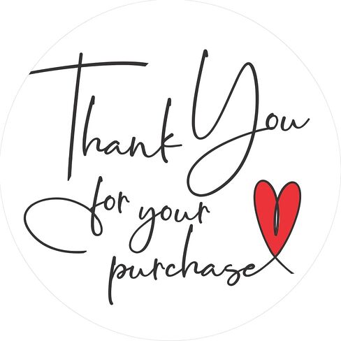 easykart labels 300 Thank You for Your Purchase Sticker Labels | White Background with Red Heart Design | 2" Inch Round | Highly Recommended for Small Business Owners in Saudi Arabia
