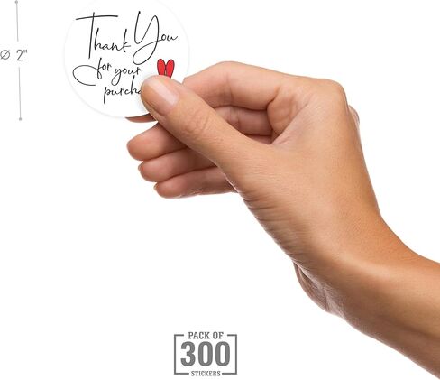 easykart labels 300 Thank You for Your Purchase Sticker Labels | White Background with Red Heart Design | 2" Inch Round | Highly Recommended for Small Business Owners in Saudi Arabia