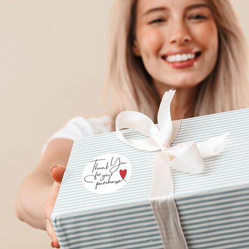 easykart labels 300 Thank You for Your Purchase Sticker Labels | White Background with Red Heart Design | 2" Inch Round | Highly Recommended for Small Business Owners in Saudi Arabia