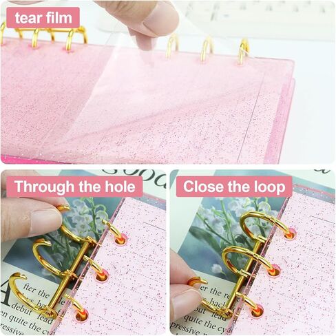 Buqoo 6 Ring Binder, A6 Clear Frosted Acrylic Planner Budget Binder Notebook Cover, Metal Round Ring, Waterproof Durable Binder Notebook with 45 Sheets Lined Inner Papers in Kuwait