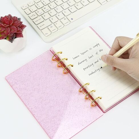 Buqoo 6 Ring Binder, A6 Clear Frosted Acrylic Planner Budget Binder Notebook Cover, Metal Round Ring, Waterproof Durable Binder Notebook with 45 Sheets Lined Inner Papers in Kuwait