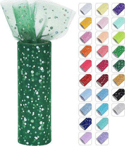 Dark Green Glitter Tulle Rolls 6 Inch by 10 Yards Sequin Tulle Fabric Ribbon for DIY Tutu Skirt Sewing Bow Decorations Craft Supplies Birthday Wedding Baby Shower Party Decoration in Kuwait