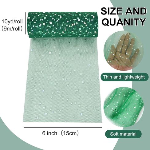 Dark Green Glitter Tulle Rolls 6 Inch by 10 Yards Sequin Tulle Fabric Ribbon for DIY Tutu Skirt Sewing Bow Decorations Craft Supplies Birthday Wedding Baby Shower Party Decoration in Kuwait