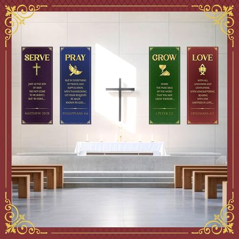 4 Pcs Fall Church Banners with Scripture Autumn Harvest Religious for Fall Thanksgiving Sanctuary Wall Worship Bible Verse Christian Praise Hanging Signs Church Decor in Kuwait