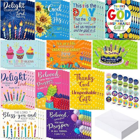 48 Pack Religious Christian Birthday Cards Bulk with Scripture Assorted Bible Verse 4.5 x 6.2 Inch Christian Blessings Birthday Greeting Cards with Envelopes and Stickers(Classic Style) in Kuwait