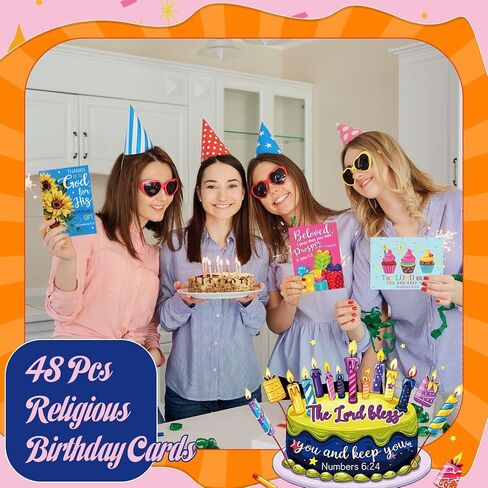48 Pack Religious Christian Birthday Cards Bulk with Scripture Assorted Bible Verse 4.5 x 6.2 Inch Christian Blessings Birthday Greeting Cards with Envelopes and Stickers(Classic Style) in Kuwait