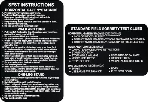 SFST Thick Card Standardized Field Sobriety Test, Black Metal Bend-Resistant SFST Card with Clues, SFST Instruction Police Law Enforcement Gifts (HVBR-EN-BLK-1P) in Kuwait