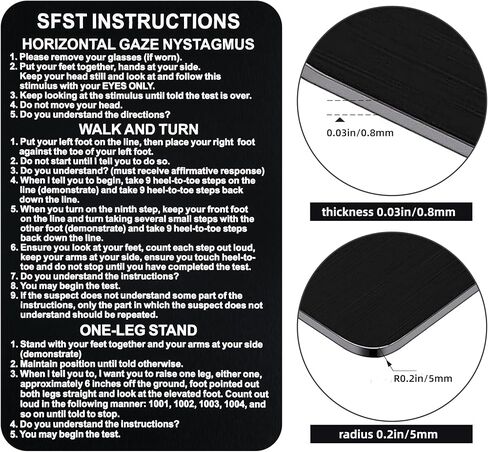 SFST Thick Card Standardized Field Sobriety Test, Black Metal Bend-Resistant SFST Card with Clues, SFST Instruction Police Law Enforcement Gifts (HVBR-EN-BLK-1P) in Kuwait