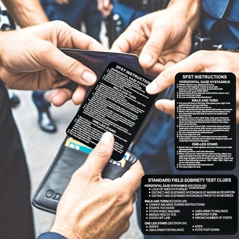SFST Thick Card Standardized Field Sobriety Test, Black Metal Bend-Resistant SFST Card with Clues, SFST Instruction Police Law Enforcement Gifts (HVBR-EN-BLK-1P) in Kuwait