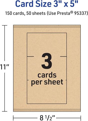 Avery Printable Rectangle Cards with Sure Feed Technology, 3" x 5", Kraft Brown Cardstock, Laser/Inkjet, 150 Total, Great for Index Cards and Recipe Cards in Saudi Arabia